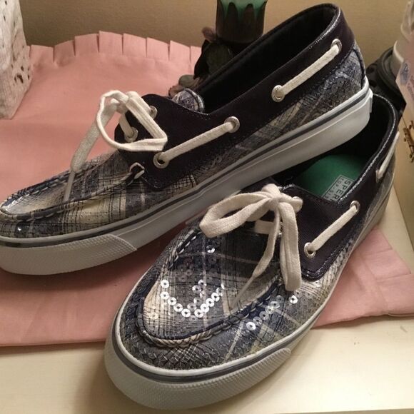 Sperry Women’s Size 7.5M Green, Blue & White Plaid Top Siders Loafer - Picture 3 of 12